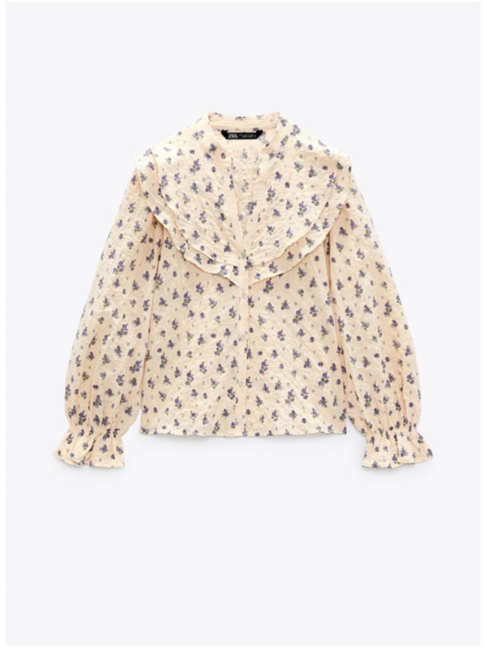 zara Romantic Floral Ruffle Collar Blouse Cream Purple Vintage Inspired - Picture 4 of 11
